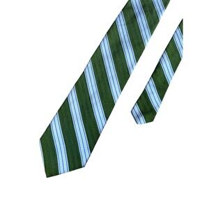 Brooks Brothers Makers 100% Silk Tie Made In USA Green Blue Stripe Repp